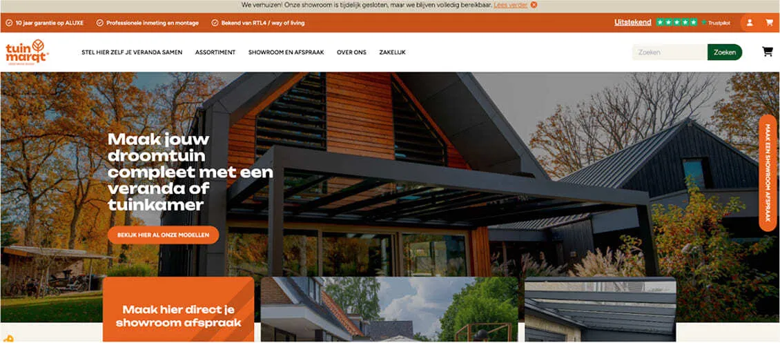 Website van Tuinmarqt: tuinkamers en veranda's